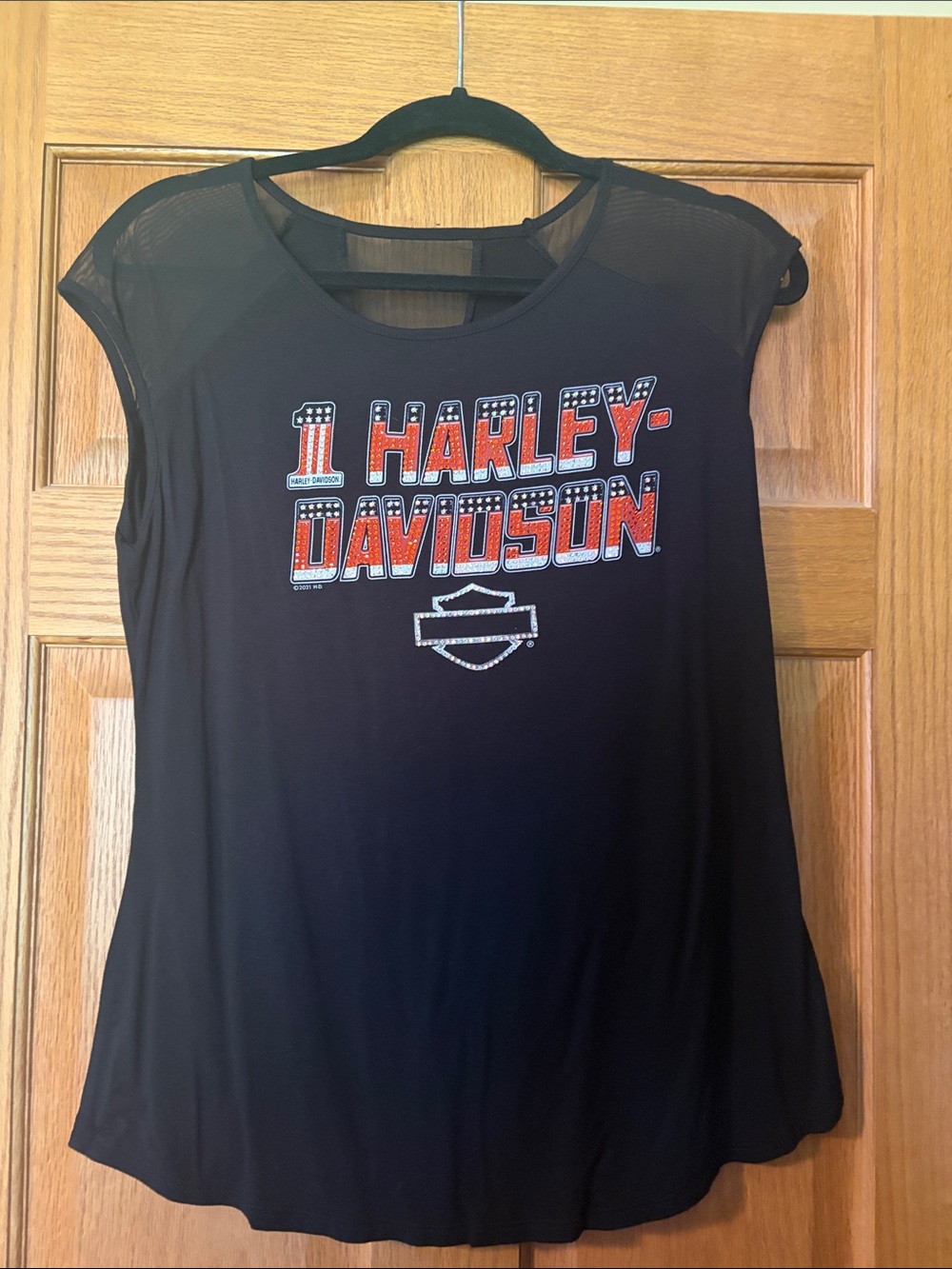 Harley-Davidson Black Mesh Shoulder Tank with Red Logo